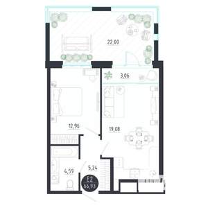 1-к квартира, строящийся дом, 67м2, 1/8 этаж