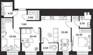 3-к квартира, вторичка, 80м2, 3/24 этаж