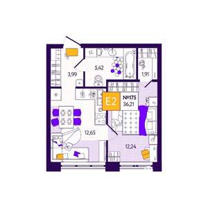 1-к квартира, вторичка, 36м2, 1/12 этаж