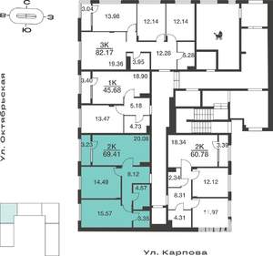 2-к квартира, вторичка, 69м2, 1/9 этаж