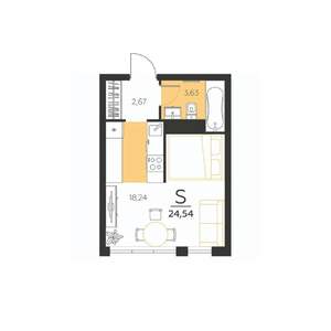 1-к квартира, строящийся дом, 25м2, 4/5 этаж