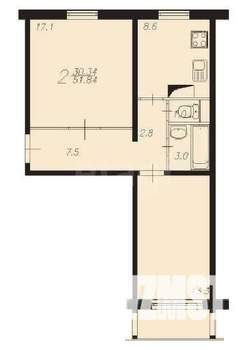 2-к квартира, вторичка, 51м2, 3/5 этаж