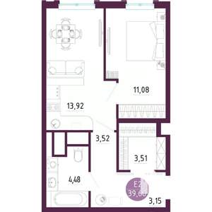 1-к квартира, вторичка, 40м2, 8/10 этаж