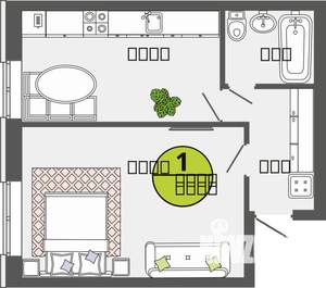 1-к квартира, строящийся дом, 39м2, 2/3 этаж