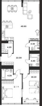2-к квартира, вторичка, 124м2, 6/9 этаж
