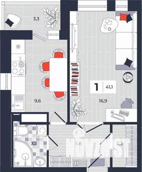 1-к квартира, строящийся дом, 41м2, 3/14 этаж