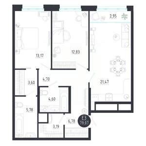 2-к квартира, строящийся дом, 79м2, 5/8 этаж