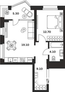 1-к квартира, строящийся дом, 50м2, 23/24 этаж