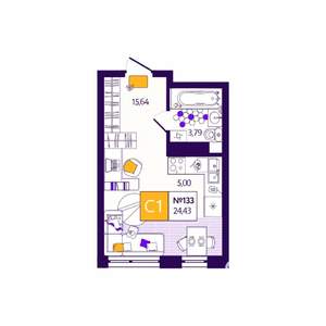 Студия квартира, вторичка, 24м2, 9/12 этаж