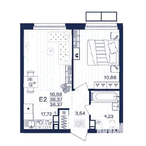 1-к квартира, строящийся дом, 36м2, 12/15 этаж