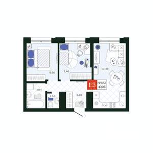 2-к квартира, вторичка, 49м2, 18/19 этаж