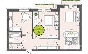 2-к квартира, строящийся дом, 48м2, 2/3 этаж
