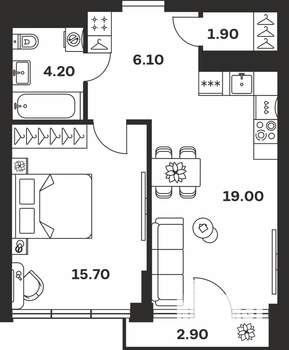 1-к квартира, вторичка, 50м2, 9/9 этаж