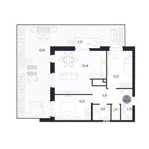 2-к квартира, вторичка, 131м2, 1/25 этаж