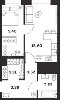 1-к квартира, вторичка, 39м2, 7/10 этаж