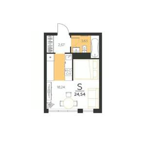 1-к квартира, строящийся дом, 25м2, 4/5 этаж
