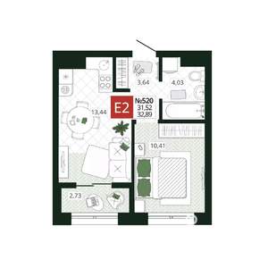 1-к квартира, вторичка, 33м2, 11/19 этаж