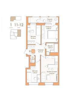 3-к квартира, строящийся дом, 63м2, 11/12 этаж