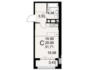 1-к квартира, строящийся дом, 32м2, 1/16 этаж