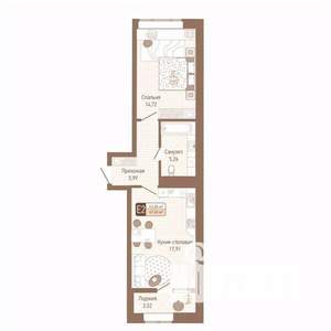 1-к квартира, строящийся дом, 46м2, 5/14 этаж