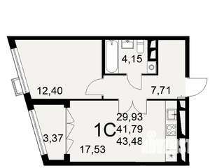 1-к квартира, строящийся дом, 43м2, 5/16 этаж