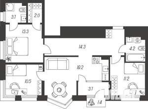 3-к квартира, строящийся дом, 84м2, 8/24 этаж