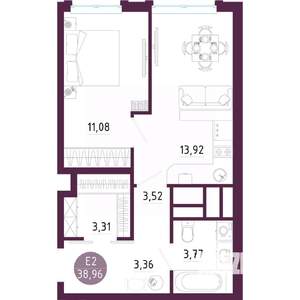 1-к квартира, вторичка, 39м2, 9/10 этаж