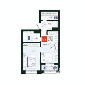 1-к квартира, вторичка, 42м2, 4/19 этаж