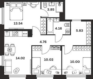3-к квартира, вторичка, 66м2, 4/9 этаж