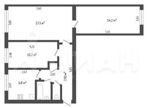 3-к квартира, вторичка, 59м2, 3/5 этаж