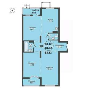 4-к квартира, вторичка, 83м2, 1/9 этаж