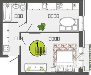 1-к квартира, строящийся дом, 39м2, 2/3 этаж
