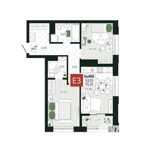 2-к квартира, вторичка, 55м2, 9/19 этаж