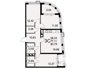 3-к квартира, вторичка, 81м2, 12/16 этаж