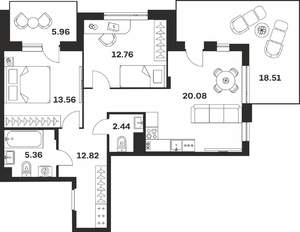 2-к квартира, вторичка, 91м2, 1/4 этаж