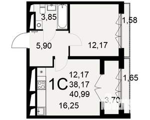 1-к квартира, вторичка, 41м2, 2/25 этаж