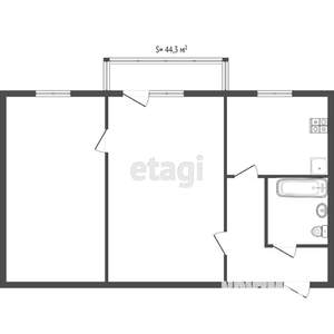 2-к квартира, вторичка, 45м2, 4/4 этаж
