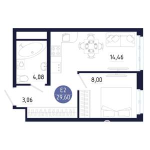 Студия квартира, строящийся дом, 30м2, 2/25 этаж