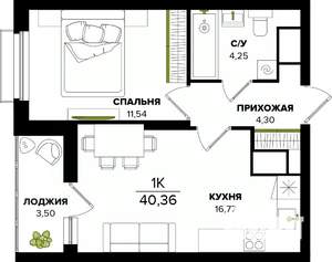 1-к квартира, вторичка, 40м2, 2/25 этаж