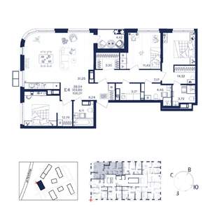 3-к квартира, строящийся дом, 108м2, 15/15 этаж