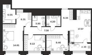 3-к квартира, вторичка, 89м2, 2/10 этаж