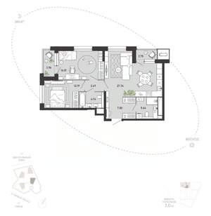 2-к квартира, вторичка, 83м2, 9/21 этаж