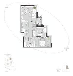 2-к квартира, вторичка, 84м2, 1/21 этаж
