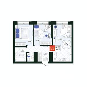 2-к квартира, вторичка, 49м2, 19/19 этаж