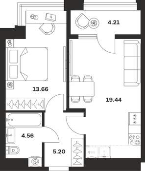 1-к квартира, вторичка, 47м2, 13/13 этаж