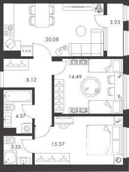 2-к квартира, вторичка, 69м2, 6/9 этаж