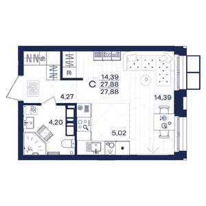 1-к квартира, вторичка, 28м2, 13/15 этаж