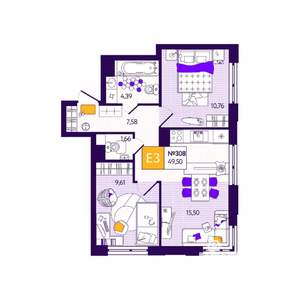 2-к квартира, вторичка, 50м2, 10/12 этаж