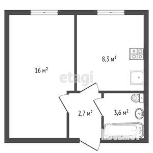 1-к квартира, вторичка, 33м2, 1/3 этаж