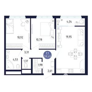 2-к квартира, вторичка, 59м2, 24/25 этаж